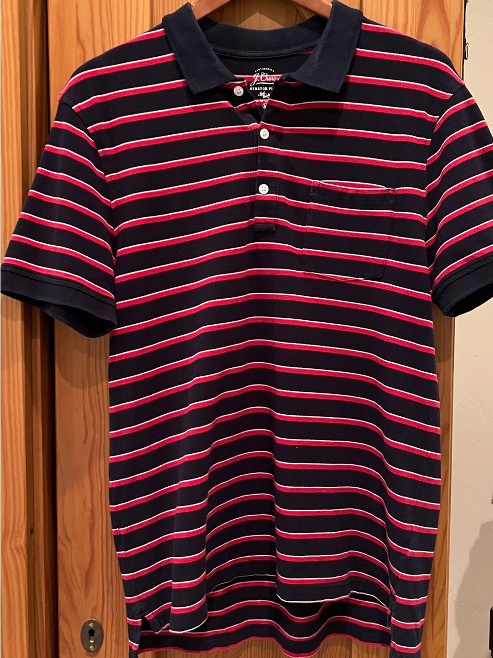 J. Crew Men’s Navy & Red Striped Stretch PiQue Polo Shirt w/ Pocket Sz M